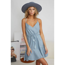 Load image into Gallery viewer, Tassel Waist Strap Dress: Light Denim
