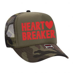 Heart Breaker Trucker hat: Tan / Red