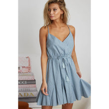 Load image into Gallery viewer, Tassel Waist Strap Dress: Light Denim
