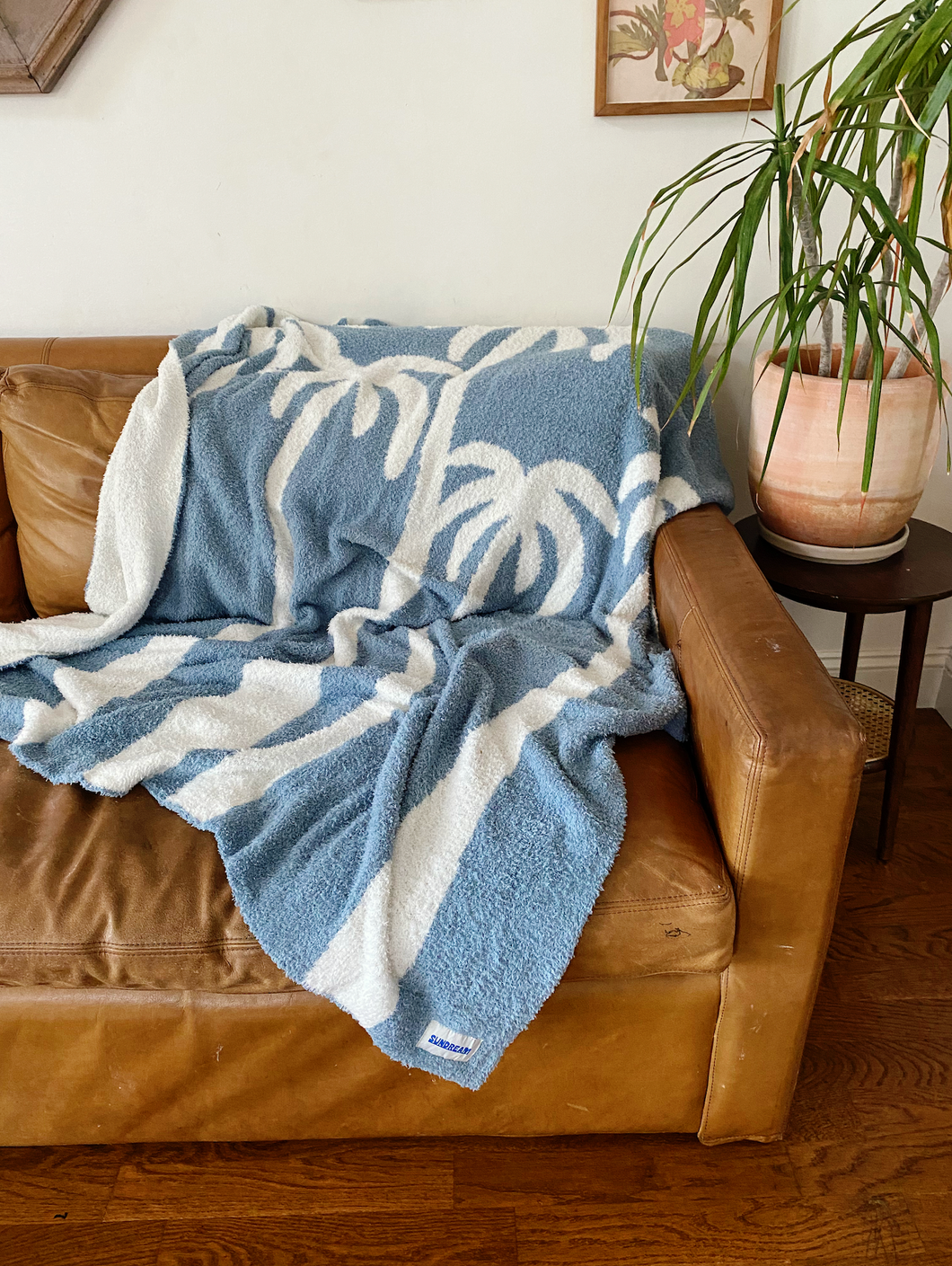 Dancing Palms Plush Throw - Chambray Blue