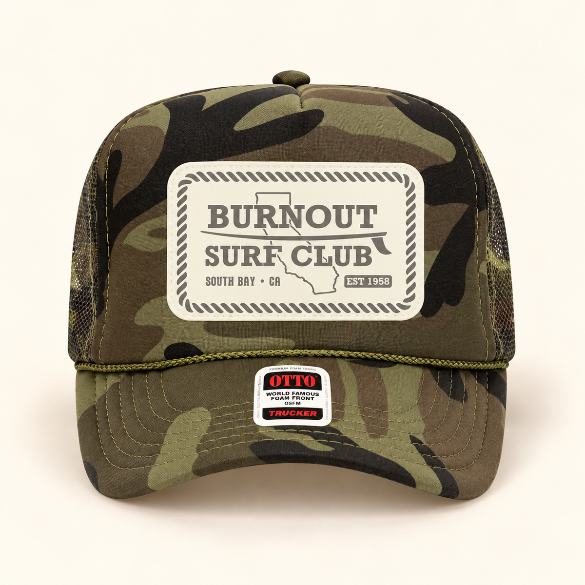 Burnout Surf Club Camo Trucker Hat