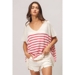 Stripe Dolman Sleeves Top: Fuchsia