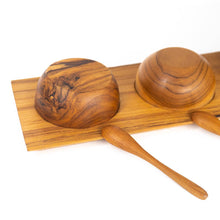 Load image into Gallery viewer, Teak Wood Condiment Dipping Bowl Set with Tray
