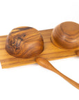 Teak Wood Condiment Dipping Bowl Set with Tray