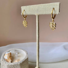 Load image into Gallery viewer, Monstera Leaf Huggie Hoops Earrings
