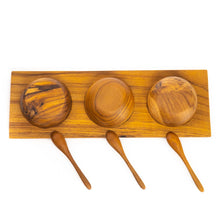 Load image into Gallery viewer, Teak Wood Condiment Dipping Bowl Set with Tray
