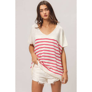 Stripe Dolman Sleeves Top: Fuchsia