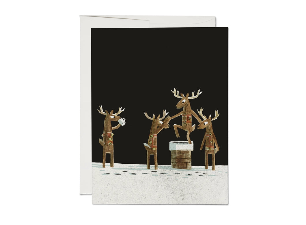 Down the Chimney Reindeer Card - Red Cap Cards