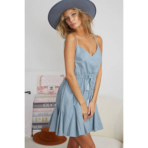 Tassel Waist Strap Dress: Light Denim