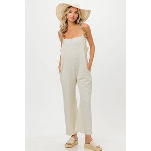 Tweed Knit Jumpsuit: Oatmeal