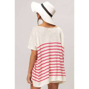 Stripe Dolman Sleeves Top: Fuchsia