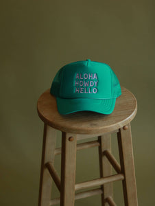 Aloha Howdy Hello Trucker hats: Beige