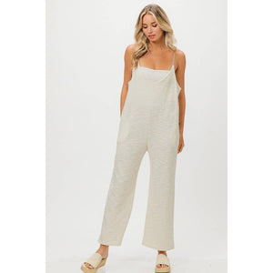 Tweed Knit Jumpsuit: Oatmeal