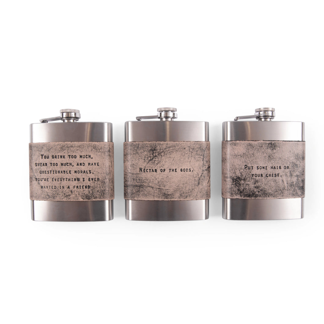 Brown Leather Quote Flask - Sugarboo & Co