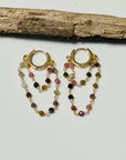 Layered Gemstone Chain Huggie Hoops