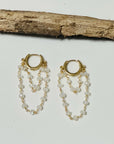 Layered Gemstone Chain Huggie Hoops