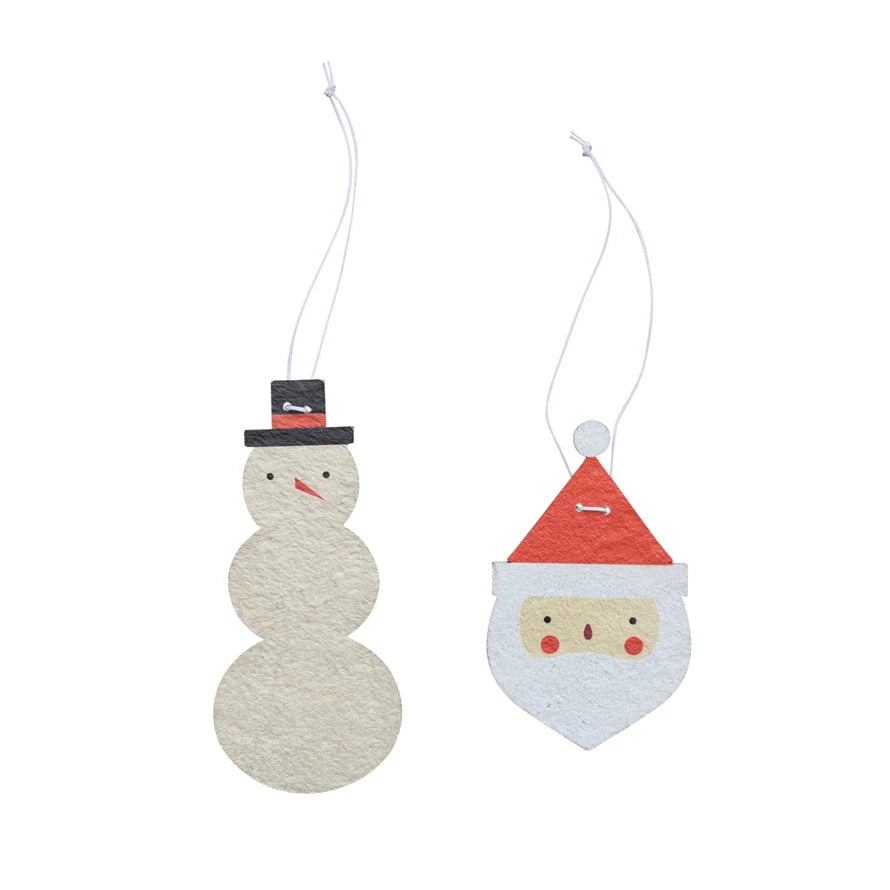 Paper Mache Santa Snowman Ornament - Creative Co Op