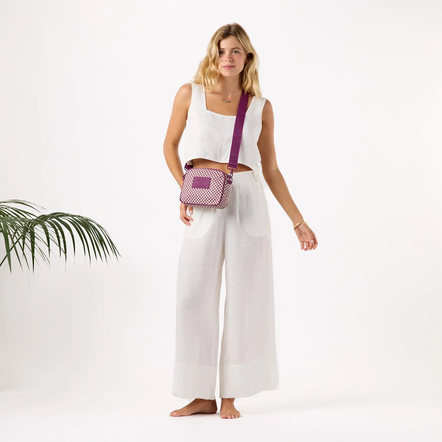 Tiny Check Le Tour in Sandstone/Plum