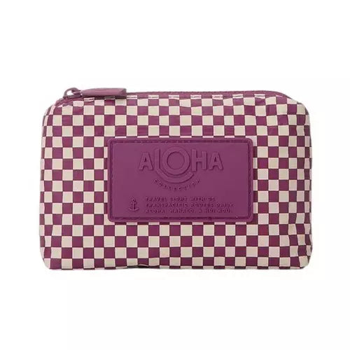 Tiny Check Mini Pouch in Sandstone/Plum