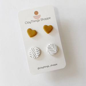 Heart and Circle Stud Pack Polymer Clay Studs - Clay Things Shoppe