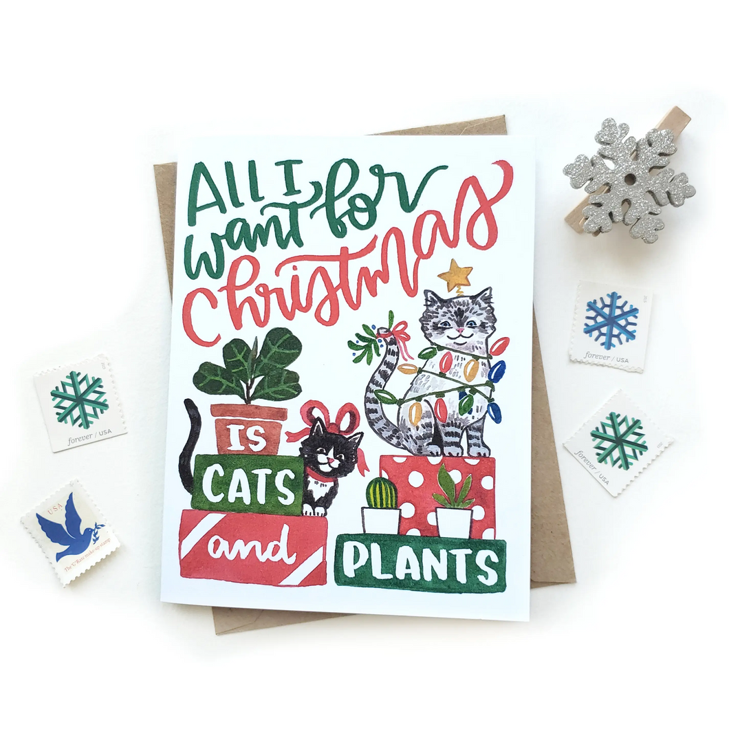 Christmas Cats and Plants Card -  Sketchy Notions