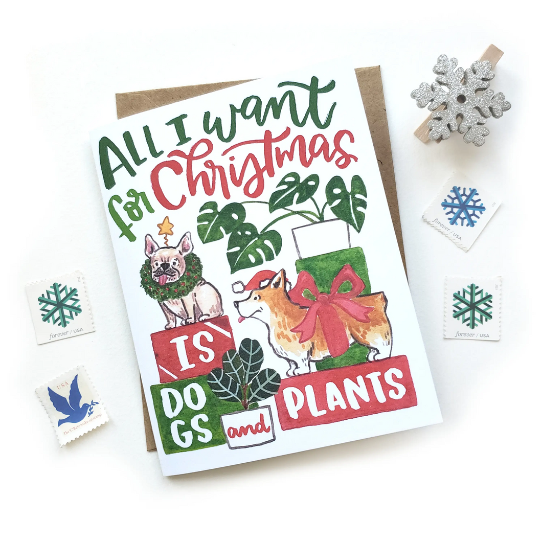 Dogs and Plants Christmas Card - Sketchy Notions