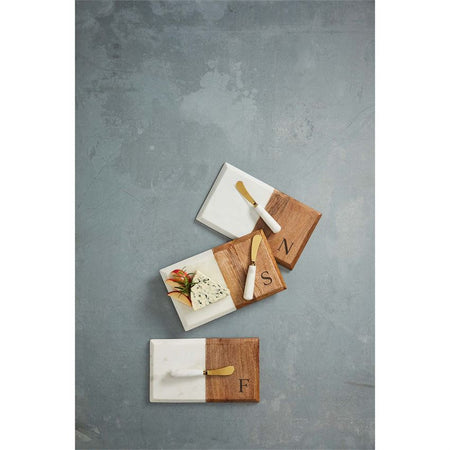 Initial Marble and Wood Cutting Board Set