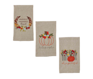 Grateful French Knot Thanksgiving Embroidered Tea Towel - Mud Pie