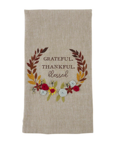 Grateful French Knot Thanksgiving Embroidered Tea Towel - Mud Pie