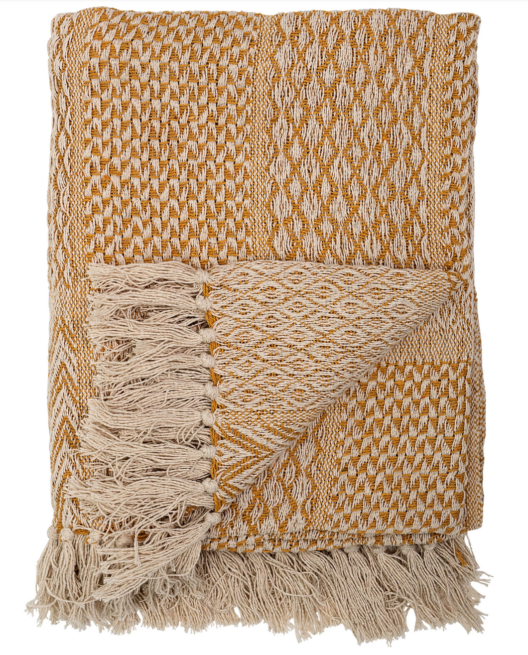 Mustard Cotton Printed Throw - Bloomingville