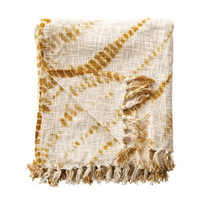 Mustard Tie Dyed Throw Blanket with Fringe - Creative Co Op