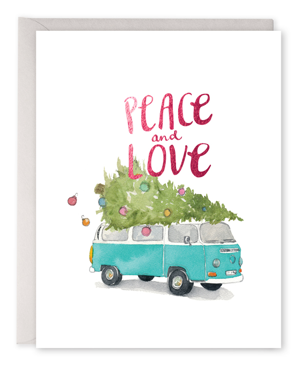 Peace and Love Holiday VW Bus Card - E Frances Paper