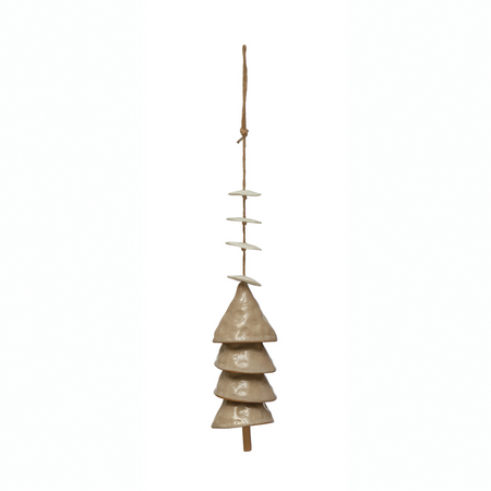 Hanging Stoneware Bell Wind Chime - Creative Co Op