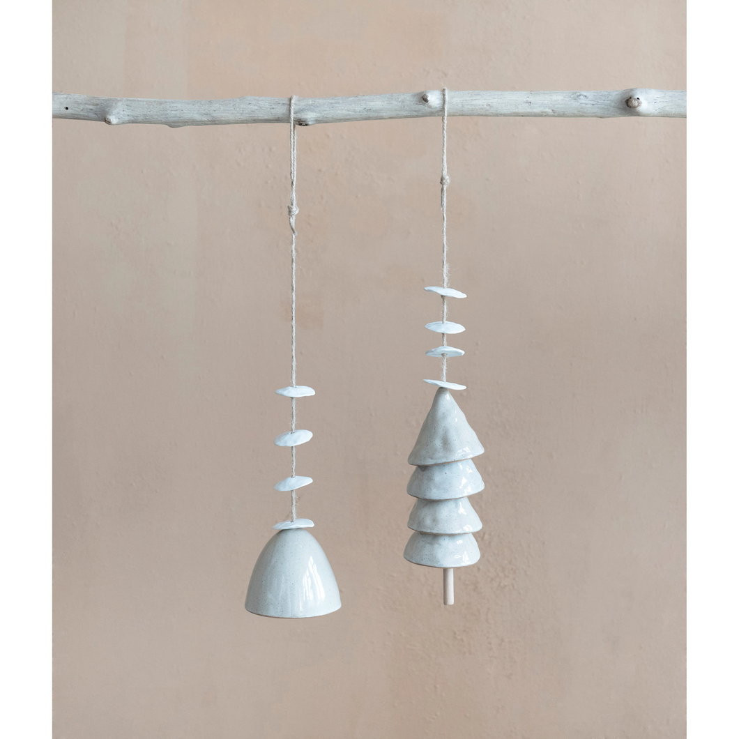 Hanging Stoneware Bell Wind Chime - Creative Co Op