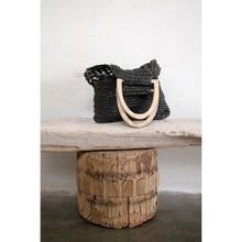 Load image into Gallery viewer, Woven Jute Tote Bag with Wood Handles
