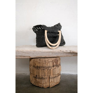 Woven Jute Tote Bag with Wood Handles - Creative Co Op